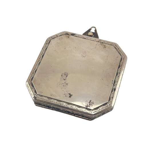 Antique Deco Silver-Plated Double-Sided Square Powder Lipstick Compact Locket - Picture 7 of 11